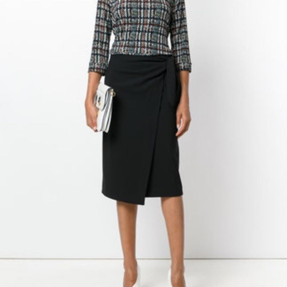 Diane von Furstenberg DVF Black Wool Side Knot Wrap Skirt Size 6
